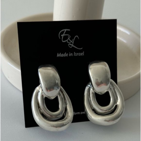 E&L Israel Sterling Silver Statement Double Link Earrings 2in long - Picture 8 of 12